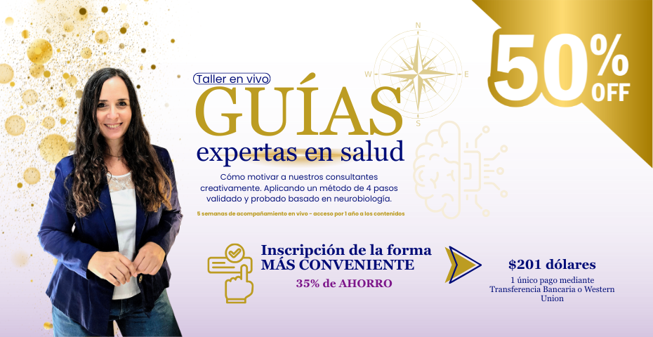 GUÍAS expertas en salud con beca del 50% en un único pago