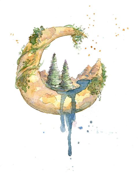 Acuarela Original (estudio). Luna