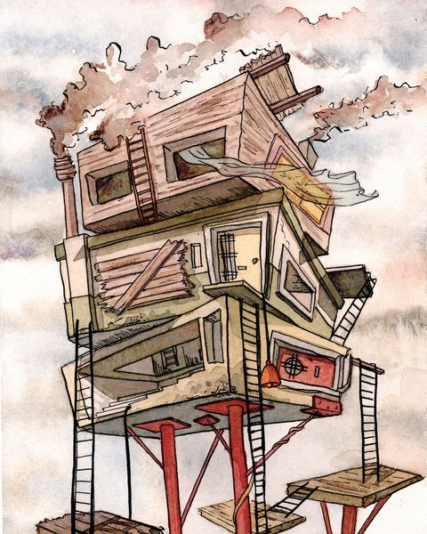 Print A5. Colección Arquitectura Imaginaria. Casas Apiladas. 