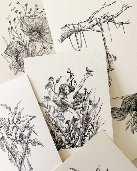 Pack de 7 prints Colección Naturaleza en tinta.
