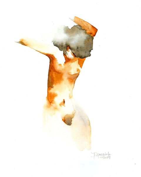 Acuarela Original (estudio). Serie mujeres y cuerpos aguados II