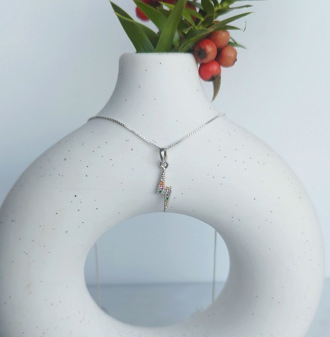 Conjunto mini rayo de plata y Circonias multicolor 