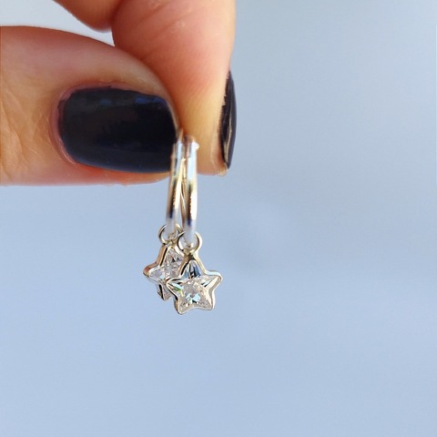 Aros con dije estrella Circonia blanca 14mm