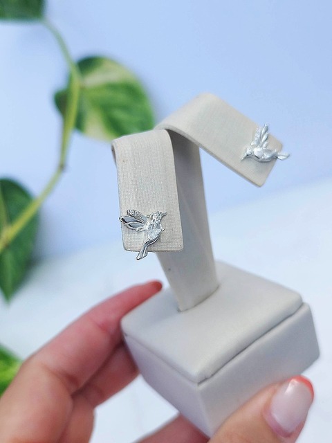 Caravanas colibrí con Circonias y cristal - Plata 925