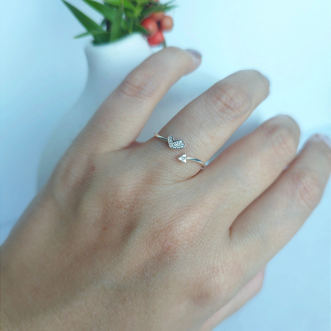  Anillo Corazón en Plata 925 y Circonias Semi ajustable