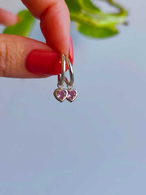Aros 14mm con Circonia corazón rosa