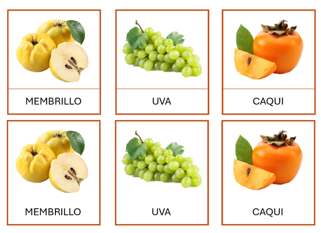 Tarjetas 3 partes. Frutas de otoño