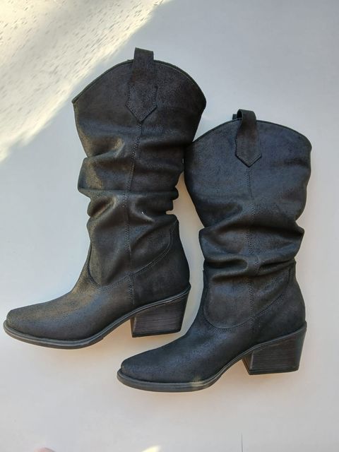 BOTA CAÑA ALTA ARRUGADA NEGRA