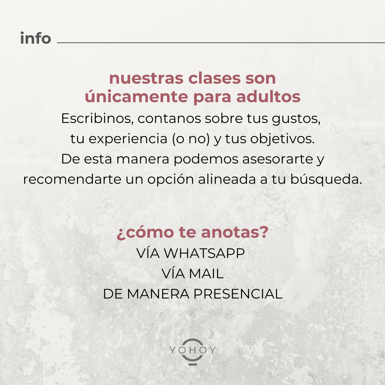 Horarios de clases presenciales PARA ADULTOS EN GBA NORTE de baile, entrenamiento y yoga en Estudio YOHOY, MARTINEZ 2025