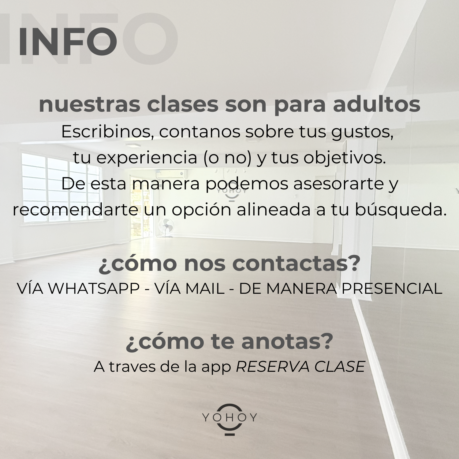 Horarios de clases presenciales PARA ADULTOS EN GBA NORTE de baile, entrenamiento y yoga en Estudio YOHOY, MARTINEZ 2025