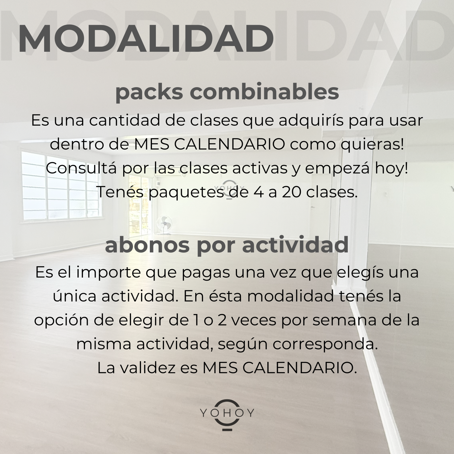 Horarios de clases presenciales PARA ADULTOS EN GBA NORTE de baile, entrenamiento y yoga en Estudio YOHOY, MARTINEZ 2025