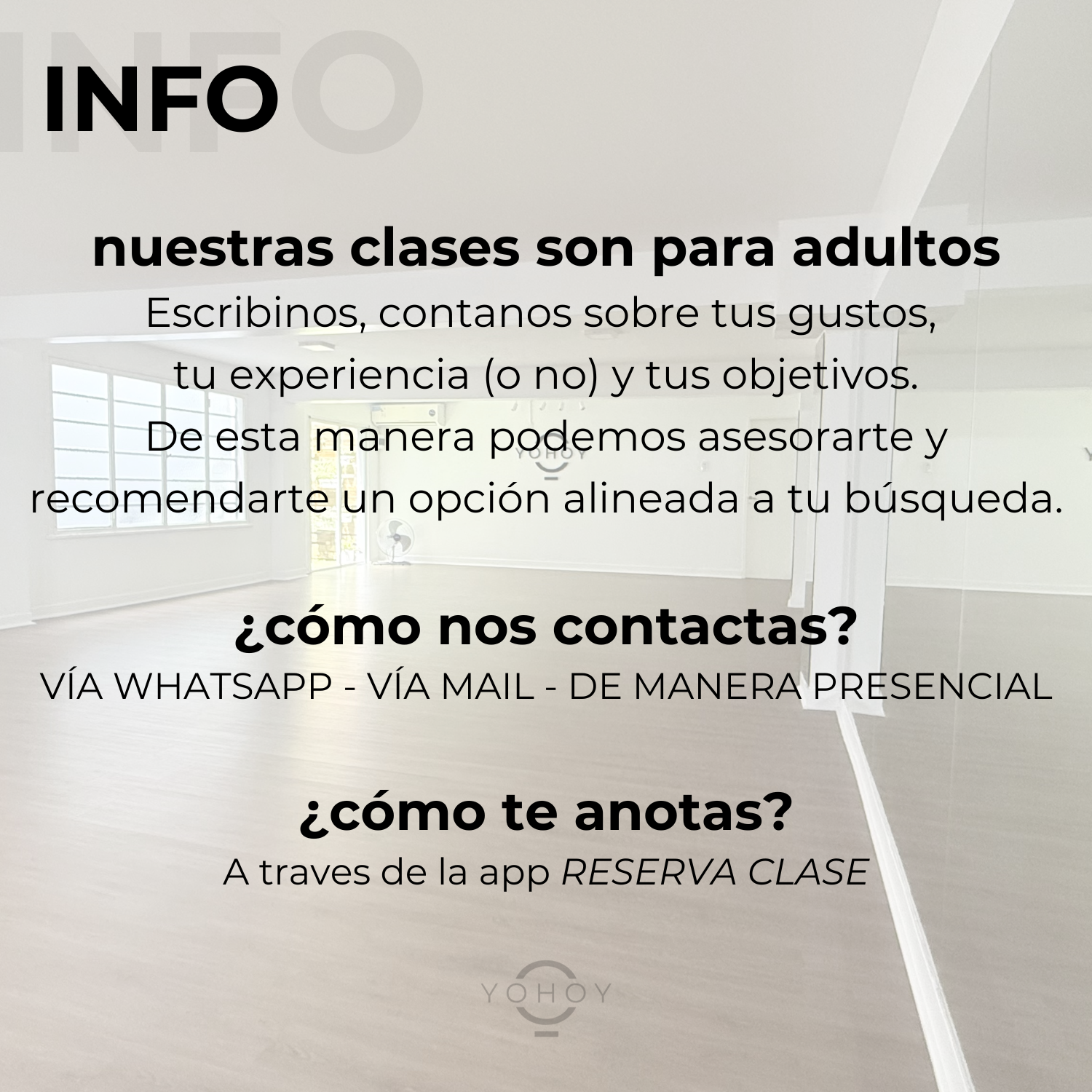 Horarios de clases presenciales PARA ADULTOS EN GBA NORTE de baile, entrenamiento y yoga en Estudio YOHOY, MARTINEZ 2025
