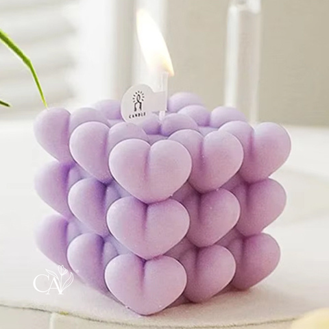 MOLDE SILICONA p/VELA 2 CUBOS CORAZONES