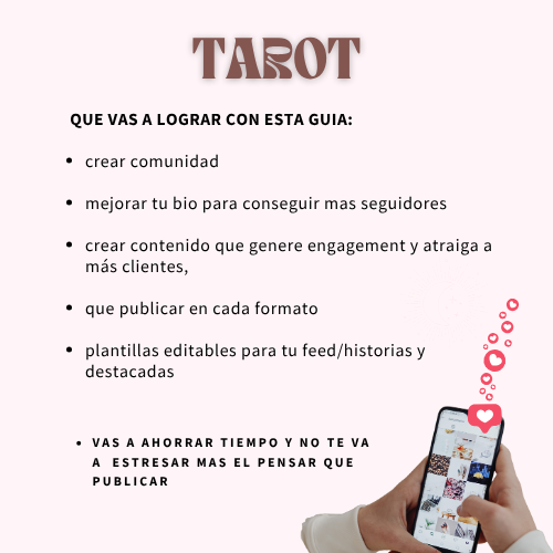 Estás lista para conectar con tu audiencia ideal y compartir tu don con el mundo?  Si sentís que hay demasiada información dando vueltas sobre cómo mejorar tu Instagram, pero no sabés por dónde empezar, no estás sola. Como tarotista, sabés que tu trabajo es sagrado y transforma vidas.  Pero también sabés que, hoy más que nunca, tener una presencia online clara, atractiva y auténtica es clave para que más personas te encuentren, te elijan y confíen en vos. Y para eso, no hace falta que lo hagas sola ni que te quemes la cabeza.