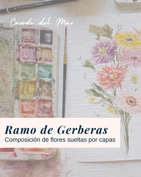Ramo de gerberas en acuarela- composición de flores sueltas por capas
