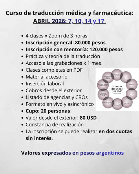 CURSO DE TRADUCCIÓN DE TEXTOS MÉDICOS Y FARMACÉUTICOS: ABRIL 2026