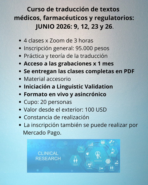 CURSO DE TRADUCCIÓN DE TEXTOS MÉDICOS Y FARMACÉUTICOS: JUNIO 2026