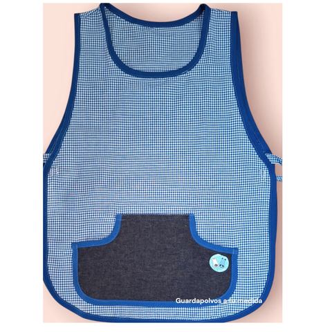 Guardapolvo infantil unisex con práctico bolsillo de jean y tela cuadrillé resistente - Talle 4