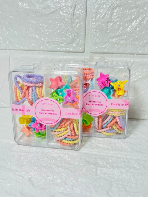 Set Mini Colitas Para Pelo Niña + Cajita / Varios Colores