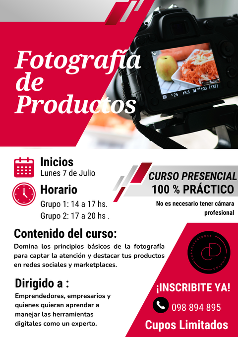 Taller intensivo de fotografía de productos  (Lunes 7 de Julio 2025 14:00 hs.)