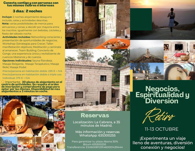 RETIRO NEGOCIOS, ESPIRITUALIDAD Y DIVERSIÓN 11-13 OCT