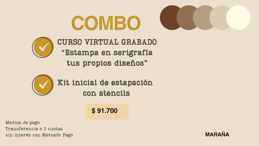 COMBO Curso virtual grabado + Kit inicial de estampación con stencils-Envío gratis