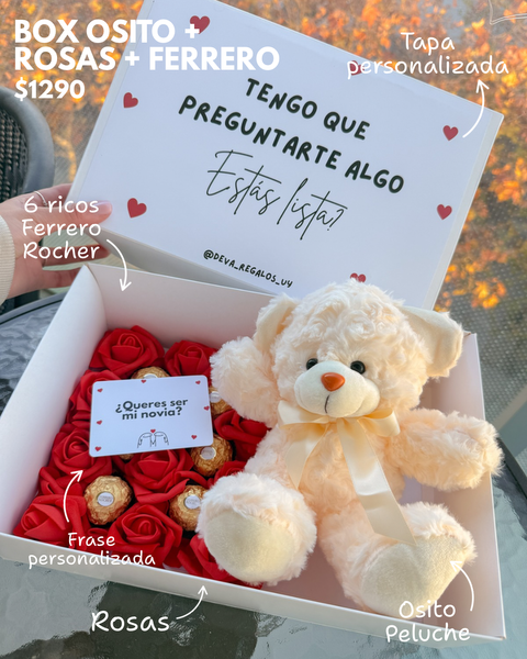 Box Osito rosas + Ferrero Rocher