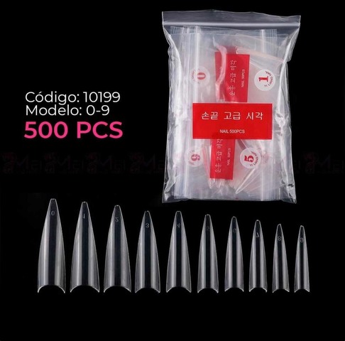 AGOTADO. TIPS STILLETO TRANSPARENTE 500 UNIDADES
