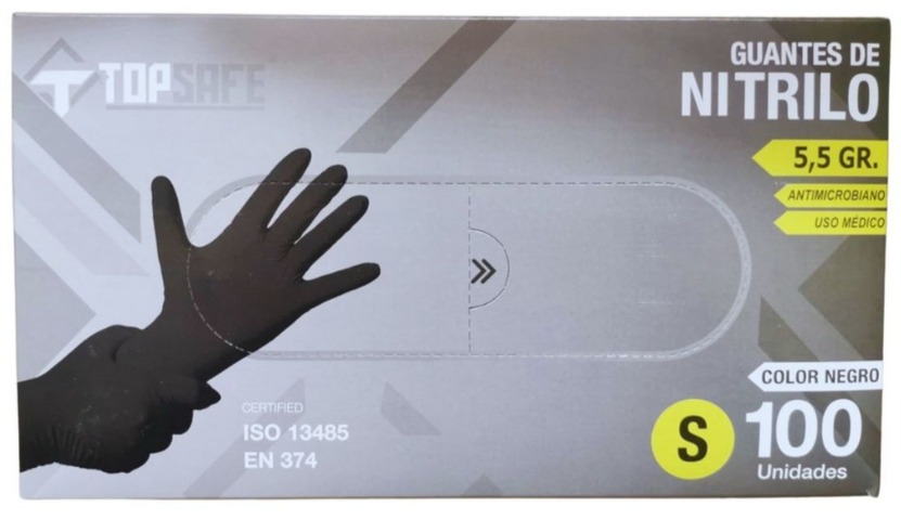 GUANTES DE NITRILO NEGRO TALLAS S Y M 