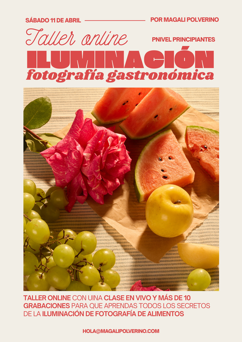 Taller online de iluminación de fotografía gastronómica (online en vivo y grabada)