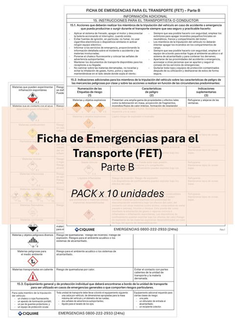 Ficha de Emergencia para el Transporte (FET) x10u