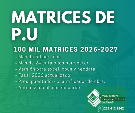 Matrices de Precios Unitarios (100,000 Matrices) 2026-2027