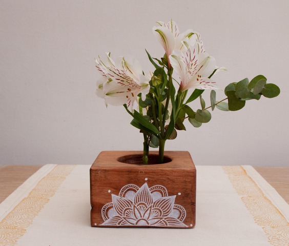 Maceta de Madera con Mandala