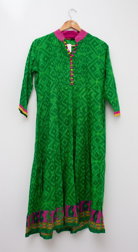 Kurta verde y fucsia tipo vestido