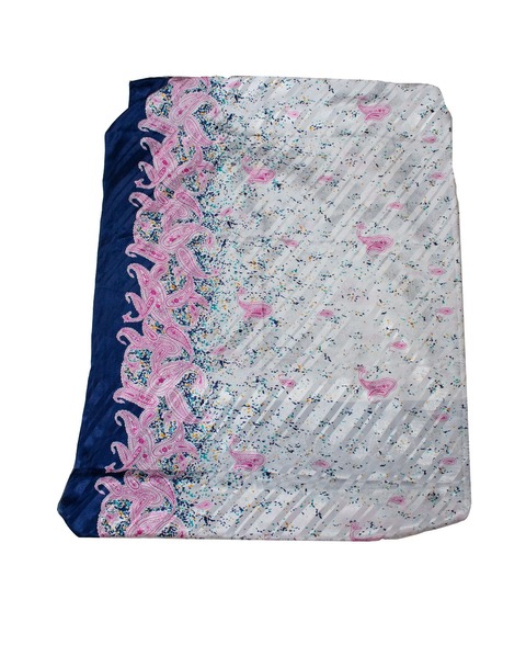 Saree Seda blanco, azul y rosa 