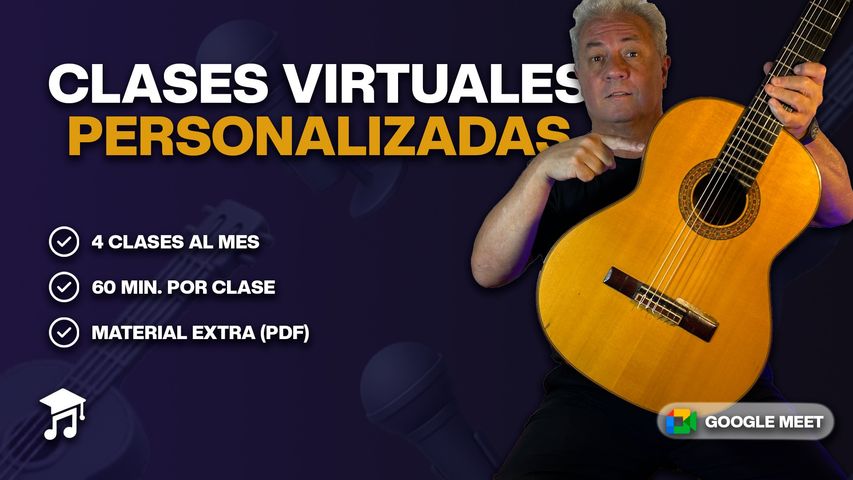Clases de Guitarra 1 a 1 – Pack 4 clases mensuales por Google Meet