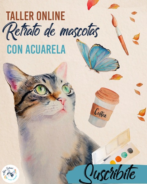 Suscripción mensual al: Taller de Retrato de Mascotas en Acuarela 