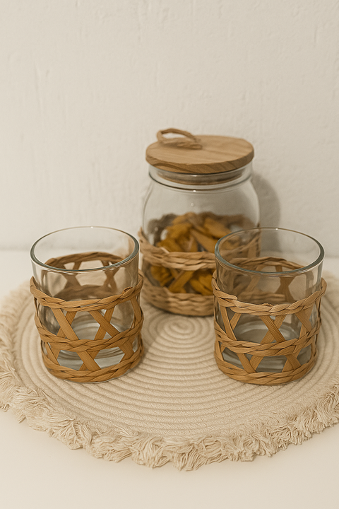 Set Rústico Escandinavo de Vasos y Frasco 