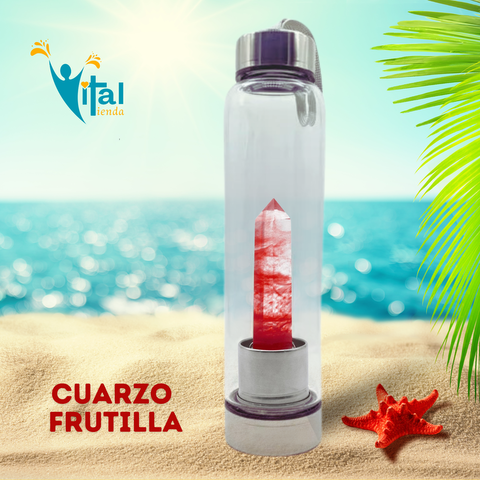 BOTELLA OBELISCO ELIXIR VITAL CUARZO FRUTILLA 10CM