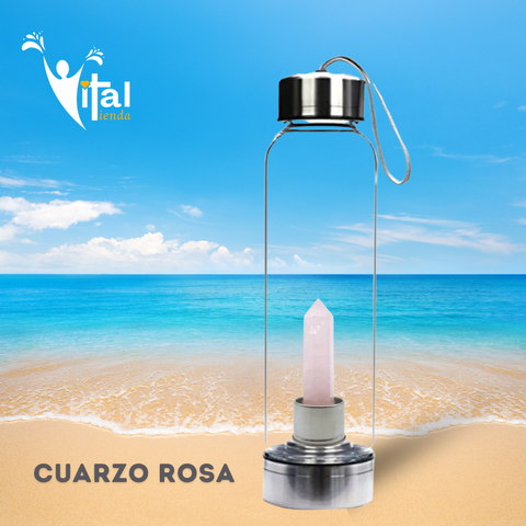 BOTELLA OBELISCO ELIXIR VITAL CUARZO ROSA 7.5CM