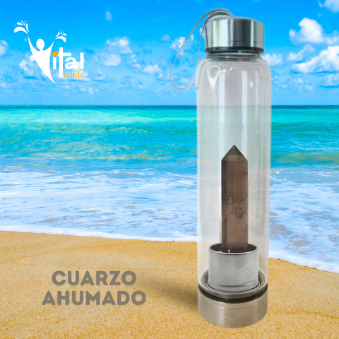 BOTELLA OBELISCO ELIXIR VITAL CUARZO AHUMADO 10CM