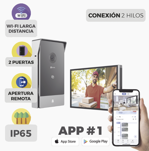 Videoportero IP Conexión a 2 Hilos / Con Monitor Wi-Fi para Interior / Frente de Calle IP65 Uso En Exterior Debe Tener Protección / Cámara 3 Megapíxel / Llamada a la App /  Ranura para Mic