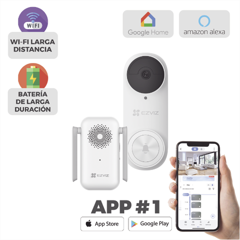 Timbre con Cámara Wi-Fi (Doorbell) de Batería Recargable / Libre de Cables / Uso Exterior Con Protección (IP65) / Cámara 3 Megapíxel / Incluye Timbre Para Interior Con Timbres Seleccionables