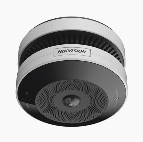 (HikFire) Mini Fisheye IP 4 Megapixel con Detector de Humo / Autónomo / Entrada y Salida de Alarma / 15 mts IR / PoE / WDR 120 dB / Alarma de 85 dB / MicroSD 128GB