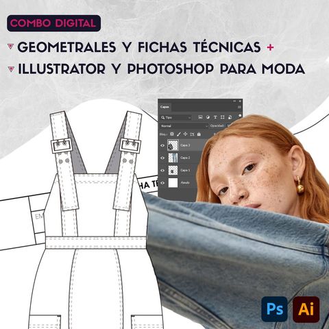 Combo Digital | Pack de Cursos: Illustrator y Photoshop para moda + Geometrales y Fichas técnicas