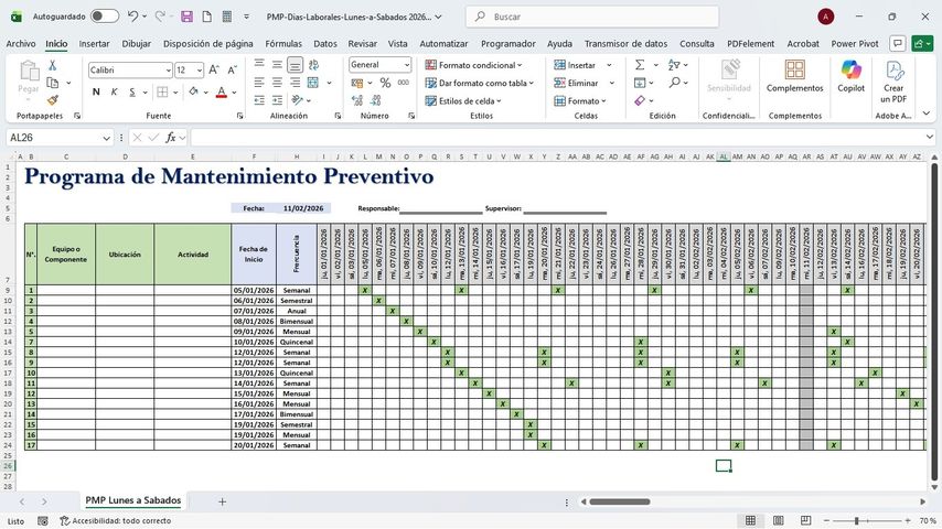 Programa de Mantenimiento Preventivo Para Días Laborables - Lunes a Sábados 