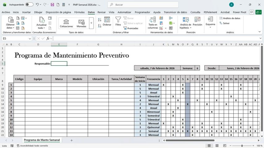 Programa de Mantenimiento Preventivo Semanal 2026