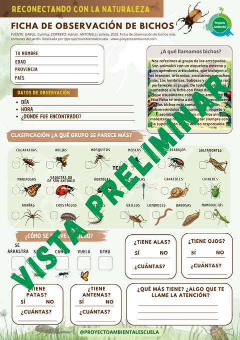 Ficha de observación de bichos