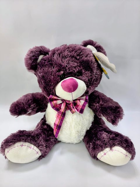 Oso con moño gris o violeta (de 50 cm)