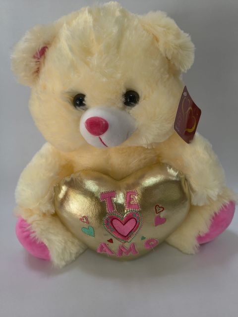 Oso Beige con corazón Dorado Te Amo